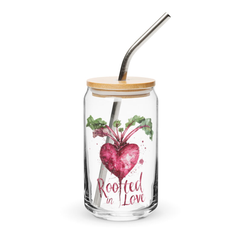 Can-shaped glass: "Rooted In Love"